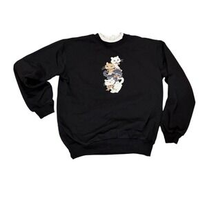 Meow! Vtg‎ Decorated Originals Black Cat Stack Sweatshirt Crewneck Pullover Sz S